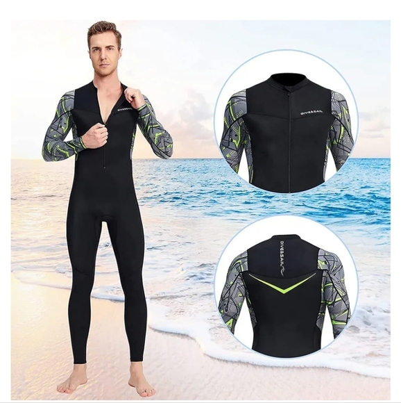 Men's Black and Green Full Body Bathing Suit NWT - Picture 3 of 15